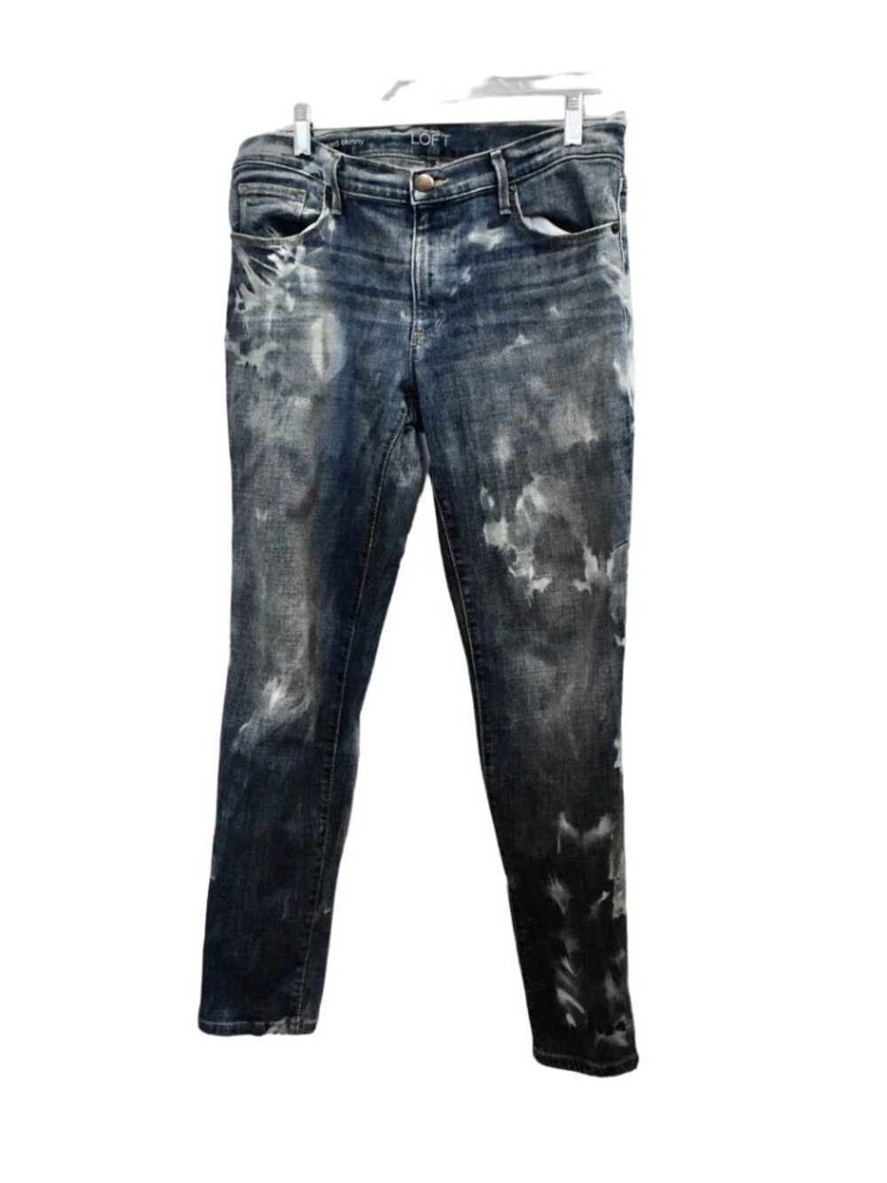 Women's Loft Relaxed Skinny Dark Wash Bleach Dye Jeans Size 28